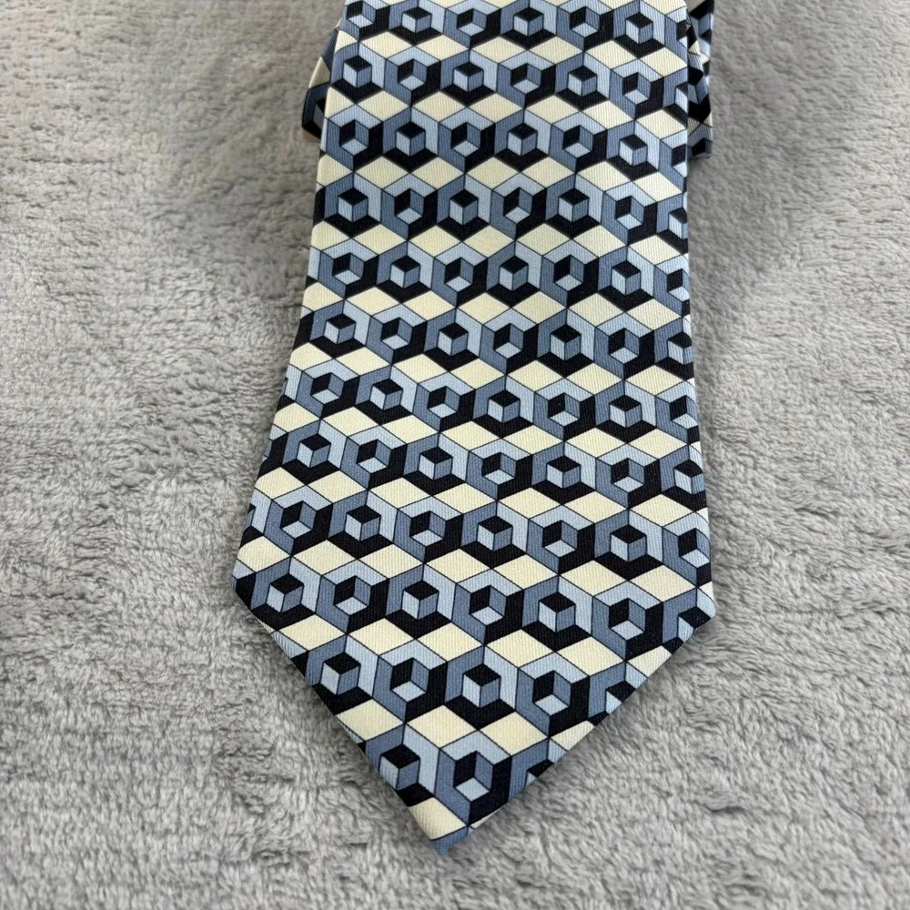 Vintage Gucci Silk Tie Hexagon Geometric Made in Italy Monogram Designer‎ NWOT